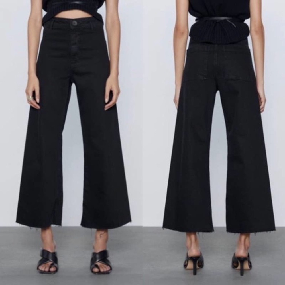 Zara The Marine Straight High Rise Stretch Raw Hem Jeans Size 8